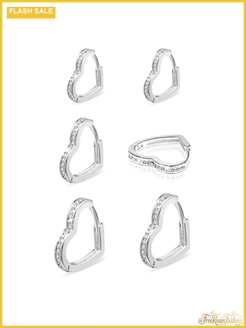 Sterling Silver Heart Huggie Hoop Earrings Set for Women Cubic Zirconia